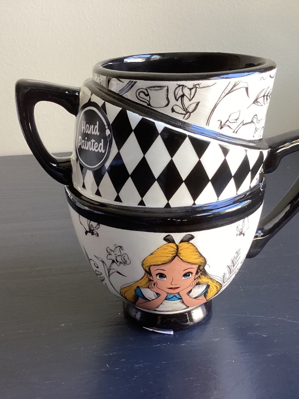 NWOT Alice in Wonderland Hand Painted Stacked Teacups by Disney